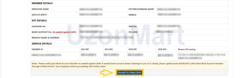 “Proceed For Online Claim” option par click kare.